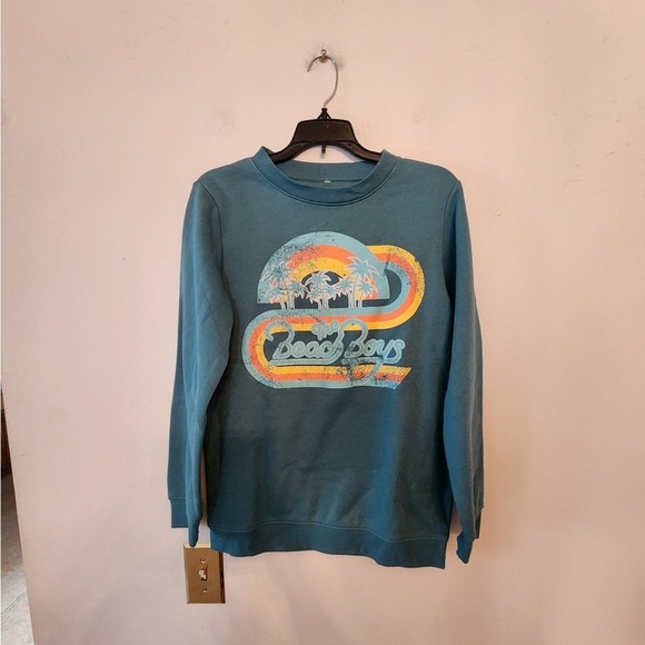 The Beach Boys Sweatshirt Womens Teal Blue Music Band Graphic oversized Small - Picture 1 of 3